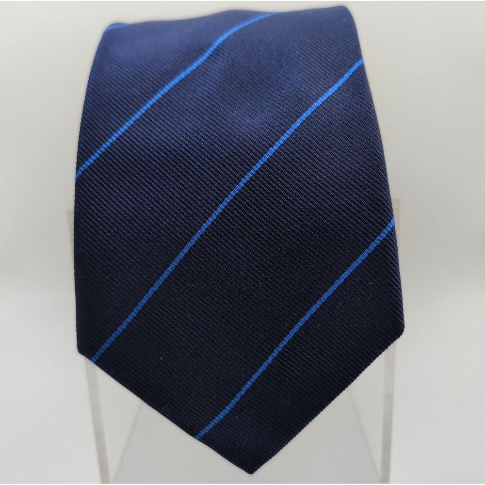 Ralph Lauren Purple Label Italy Mens Blue Striped Silk Necktie 58" Luxury